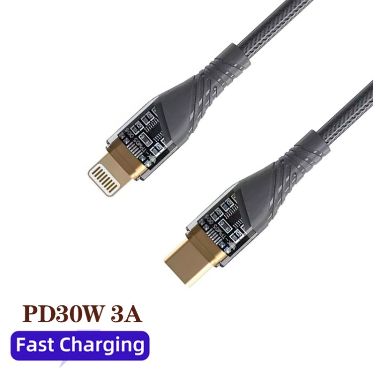 2pcs PD30W USB-C / Type-C to 8 Pin Transparent 3A Fast Charging Data Cable, Length: 1m(Grey) - 2 in 1 Cable by PMC Jewellery | Online Shopping South Africa | PMC Jewellery | Buy Now Pay Later Mobicred