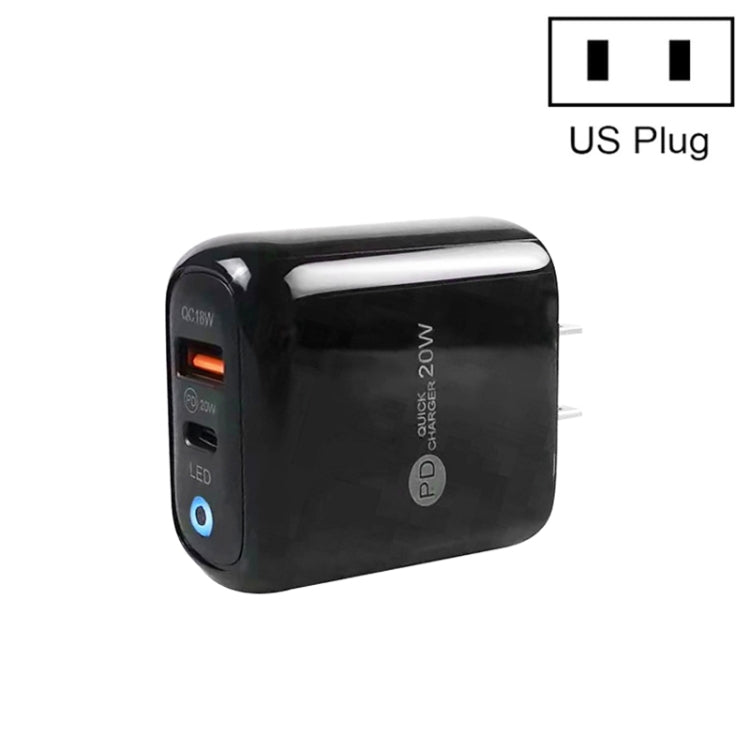 PD04 PD20W Type-C + QC18W USB Mobile Phone Charger with LED Indicator, US Plug(Black) - free shipping - PMC Jewellery - Order now!