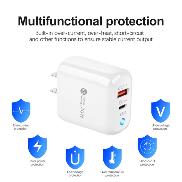 PD04 PD20W Type-C + QC18W USB Mobile Phone Charger with LED Indicator, US Plug(Black) - free shipping - PMC Jewellery - Order now!