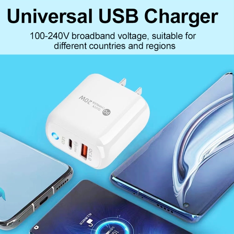 PD04 PD20W Type-C + QC18W USB Mobile Phone Charger with LED Indicator, US Plug(Black) - free shipping - PMC Jewellery - Order now!