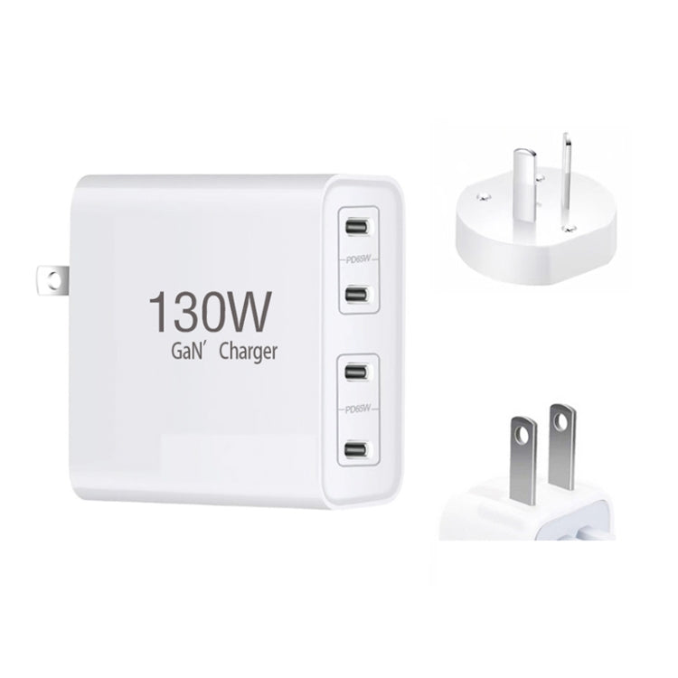 GaN130W 4-Port USB-C PD65W / PD30W Multi Port Type-C Charger for Notebook Series, AU / US Plug - Universal Power Adapter by PMC Jewellery | Online Shopping South Africa | PMC Jewellery | Buy Now Pay Later Mobicred