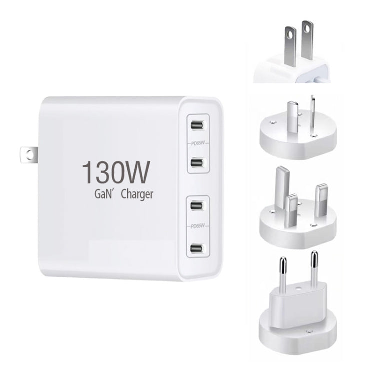 130W USB-C/Type-C Four Port GaN Charger with 2m USB-C/Type-C to USB-C/Type-C Data Cable Set EU / UK / AU / US Plug - Cable & Adapter by PMC Jewellery | Online Shopping South Africa | PMC Jewellery | Buy Now Pay Later Mobicred