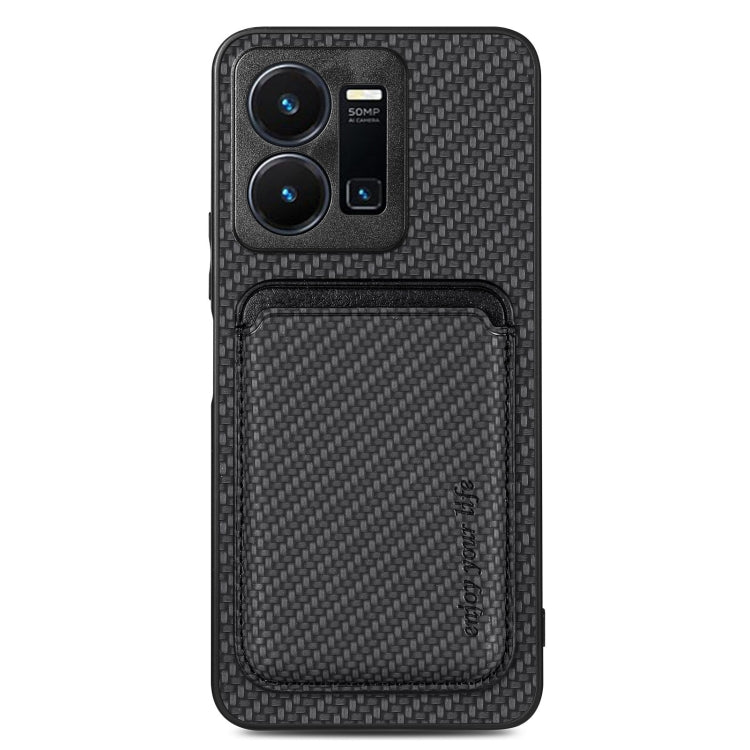 For vivo Y35 Carbon Fiber Leather Card Magsafe Case(Black) - vivo Cases by PMC TechLife | Online Shopping South Africa | PMC TechLife