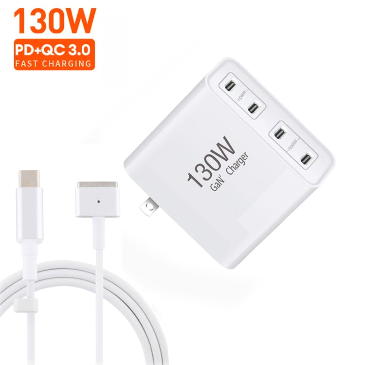 GaN 130W 4-Port USB-C PD65W / PD30W Multi Port Type-C Charger with  1.8m Type-C to MagSafe 2 / T Header Data Cable US Plug - Cable & Adapter by PMC Jewellery | Online Shopping South Africa | PMC Jewellery | Buy Now Pay Later Mobicred