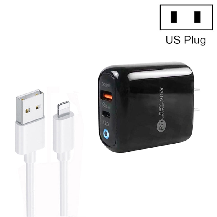 PD04 Type-C + USB Mobile Phone Charger with USB to 8 Pin Cable, US Plug(Black) - free shipping - PMC Jewellery - Order now!