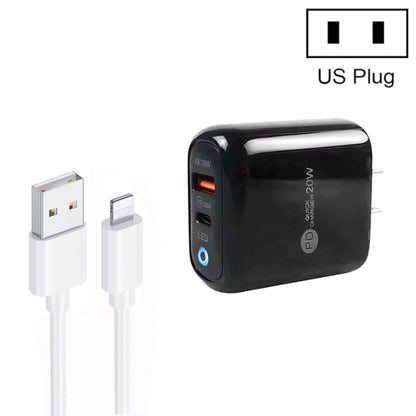 PD04 Type-C + USB Mobile Phone Charger with USB to 8 Pin Cable, US Plug(Black) - USB Charger by PMC Jewellery | Online Shopping South Africa | PMC Jewellery | Buy Now Pay Later Mobicred