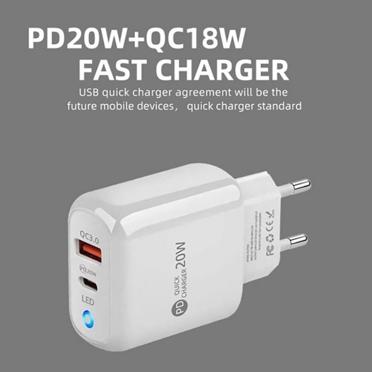 PD04 Type-C + USB Mobile Phone Charger with USB to 8 Pin Cable, US Plug(White) - free shipping - PMC Jewellery - Order now!