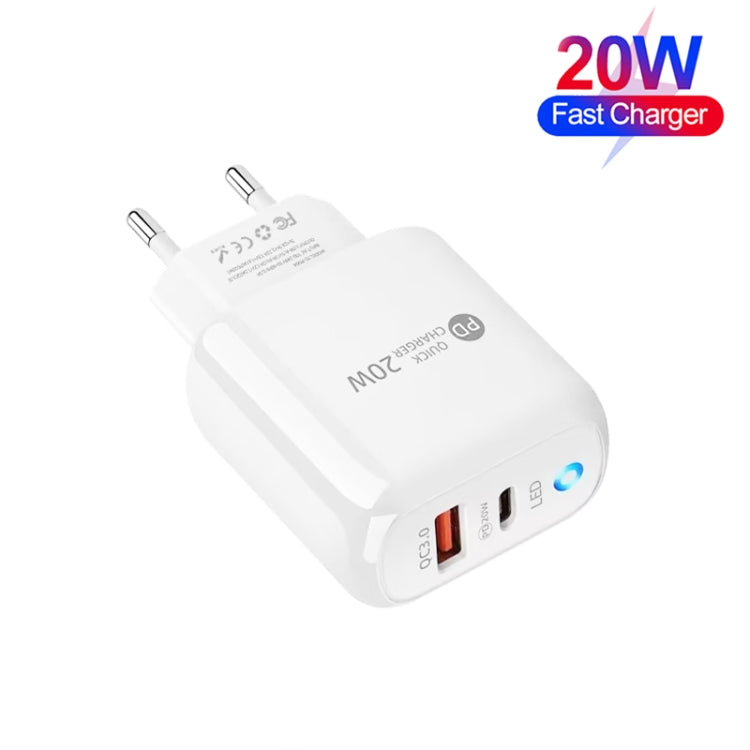 PD04 Type-C + USB Mobile Phone Charger with USB to 8 Pin Cable, EU Plug(White) - USB Charger by PMC Jewellery | Online Shopping South Africa | PMC Jewellery | Buy Now Pay Later Mobicred