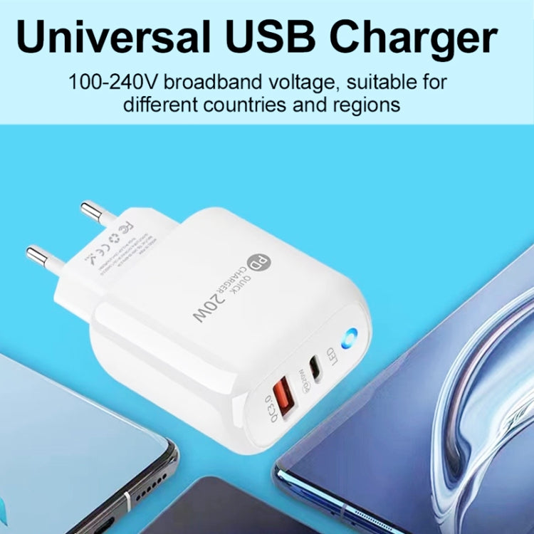 PD04 Type-C + USB Mobile Phone Charger with Type-C to 8 Pin Cable, EU Plug(Black) - free shipping - PMC Jewellery - Order now!