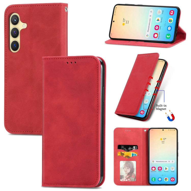 For Samsung Galaxy S25 5G Retro Skin Feel Magnetic Leather Phone Case(Red) - Galaxy S25 5G Cases by PMC Jewellery | Online Shopping South Africa | PMC Jewellery | Buy Now Pay Later Mobicred