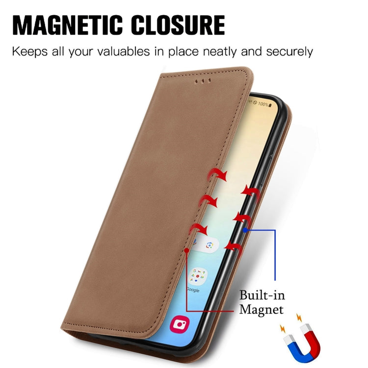 For Samsung Galaxy S25 5G Retro Skin Feel Magnetic Leather Phone Case(Brown) - Galaxy S25 5G Cases by PMC Jewellery | Online Shopping South Africa | PMC Jewellery | Buy Now Pay Later Mobicred