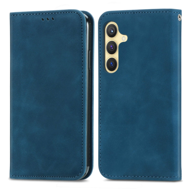 For Samsung Galaxy S25+ 5G Retro Skin Feel Magnetic Leather Phone Case(Blue) - Galaxy S25+ 5G Cases by PMC Jewellery | Online Shopping South Africa | PMC Jewellery | Buy Now Pay Later Mobicred