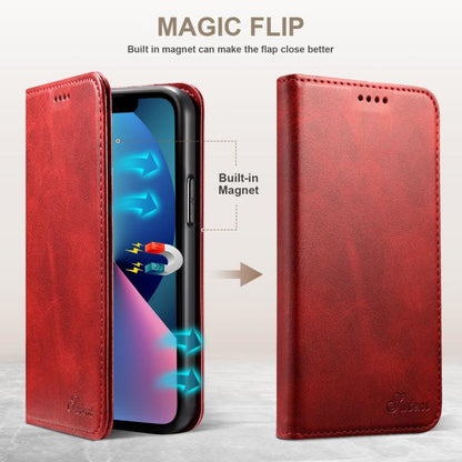 For Samsung Galaxy S25 Ultra 5G Suteni Calf Texture Horizontal Flip Leather Phone Case(Red) - Galaxy S25 Ultra 5G Cases by Suteni | Online Shopping South Africa | PMC Jewellery | Buy Now Pay Later Mobicred