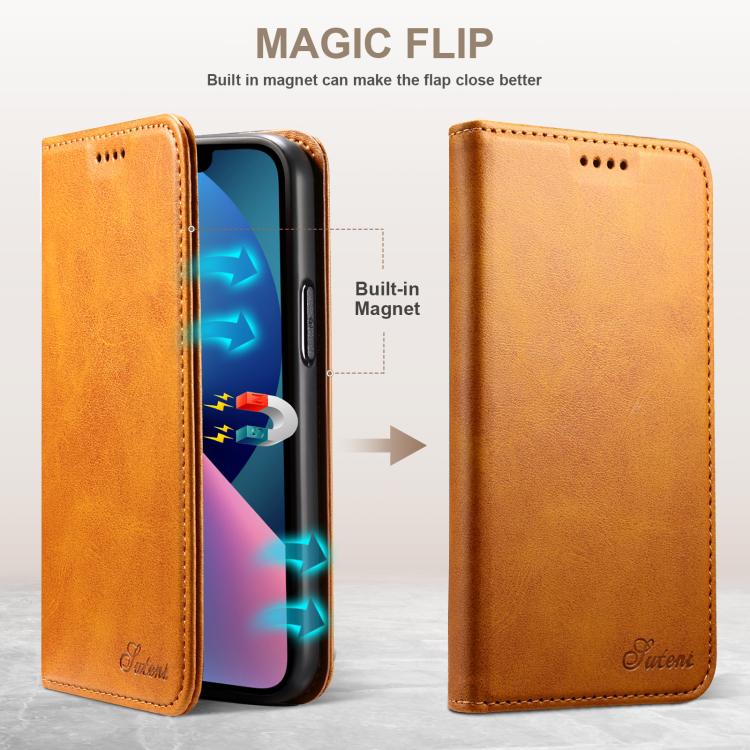 For Samsung Galaxy S25 Ultra 5G Suteni Calf Texture Horizontal Flip Leather Phone Case(Khaki) - free shipping - PMC TechLife - Order now!