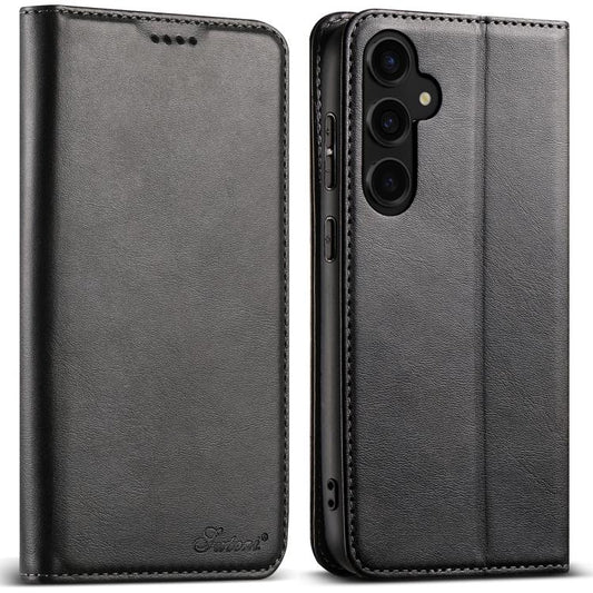 For Samsung Galaxy S25 5G Suteni Calf Texture Horizontal Flip Leather Phone Case(Black) - Galaxy S25 5G Cases by Suteni | Online Shopping South Africa | PMC Jewellery | Buy Now Pay Later Mobicred