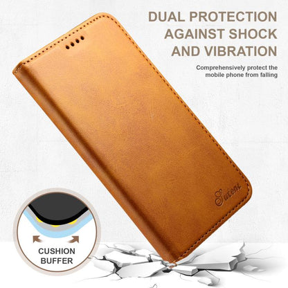 For Samsung Galaxy S25 5G Suteni Calf Texture Horizontal Flip Leather Phone Case(Khaki) - Galaxy S25 5G Cases by Suteni | Online Shopping South Africa | PMC Jewellery | Buy Now Pay Later Mobicred