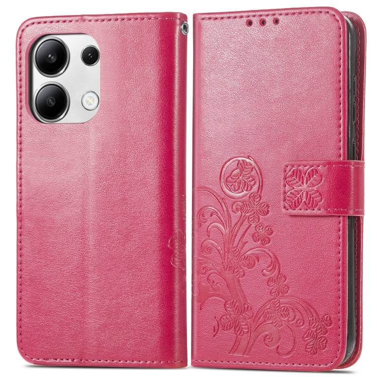 For Xiaomi Redmi Note 13 4G Four-leaf Clasp Embossed Leather Phone Case(Magenta) - Note 13 Cases by PMC Jewellery | Online Shopping South Africa | PMC Jewellery | Buy Now Pay Later Mobicred