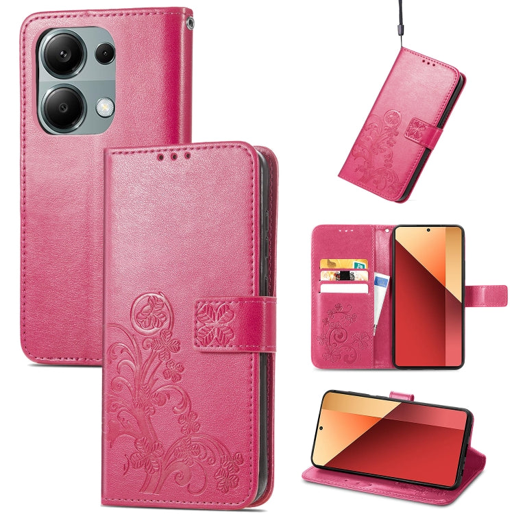 For Xiaomi Redmi  Note 13 Pro 4G Four-leaf Clasp Embossed Leather Phone Case(Magenta) - Note 13 Pro Cases by PMC TechLife | Online Shopping South Africa | PMC TechLife | Buy Now Pay Later Mobicred