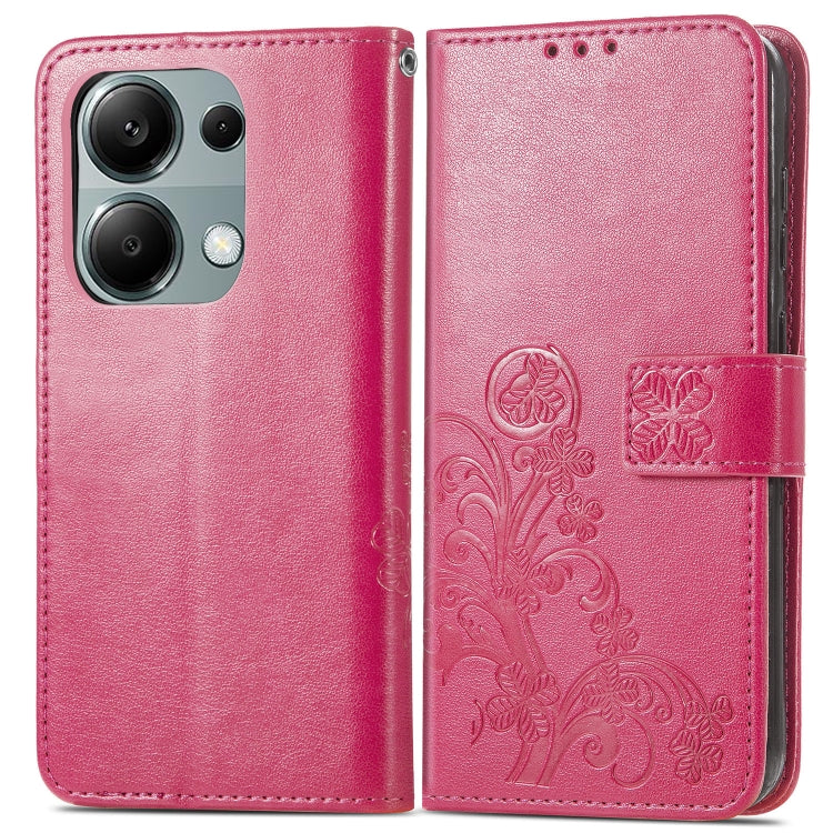 For Xiaomi Redmi  Note 13 Pro 4G Four-leaf Clasp Embossed Leather Phone Case(Magenta) - Note 13 Pro Cases by PMC TechLife | Online Shopping South Africa | PMC TechLife | Buy Now Pay Later Mobicred