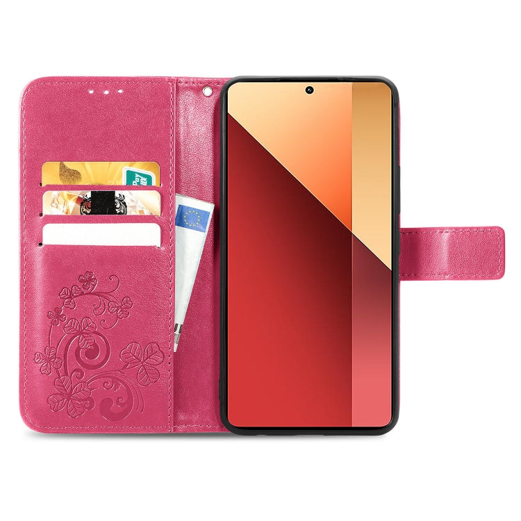 For Xiaomi Redmi  Note 13 Pro 4G Four-leaf Clasp Embossed Leather Phone Case(Magenta) - Note 13 Pro Cases by PMC TechLife | Online Shopping South Africa | PMC TechLife | Buy Now Pay Later Mobicred