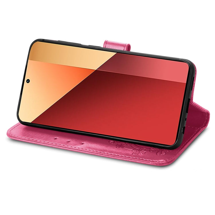 For Xiaomi Redmi  Note 13 Pro 4G Four-leaf Clasp Embossed Leather Phone Case(Magenta) - Note 13 Pro Cases by PMC TechLife | Online Shopping South Africa | PMC TechLife | Buy Now Pay Later Mobicred