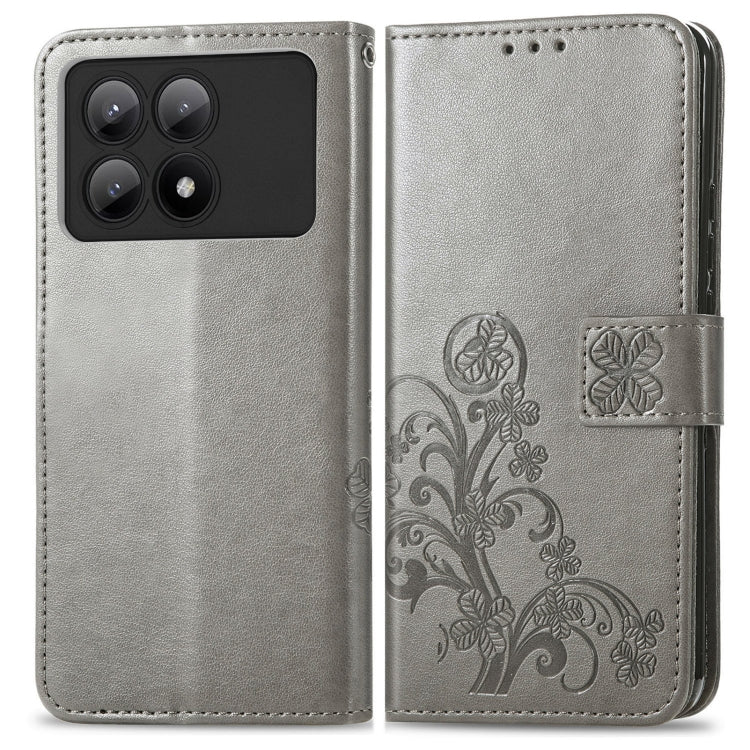 For Xiaomi Redmi K70E Four-leaf Clasp Embossed Leather Phone Case(Gray) - K70E Cases by PMC TechLife | Online Shopping South Africa | PMC TechLife | Buy Now Pay Later Mobicred
