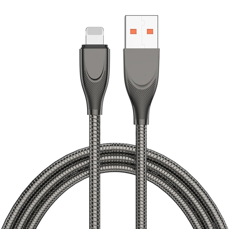 ENKAY ENK-CB131 USB to 8 Pin Carbon Steel Hose Spring 2.4A Fast Charging Data Cable, Length:1m(Black) - Normal Style Cable by ENKAY | Online Shopping South Africa | PMC Jewellery | Buy Now Pay Later Mobicred