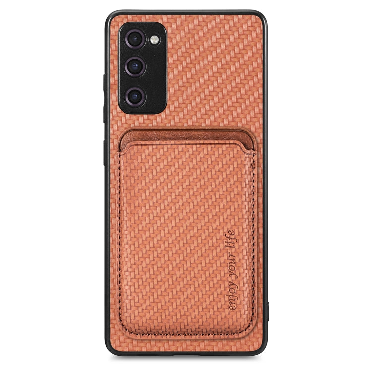 For Samsung Galaxy S20 FE Carbon Fiber Leather Card Magsafe Magnetic Phone Case(Brown) - Galaxy S20 FE Cases by PMC Jewellery | Online Shopping South Africa | PMC Jewellery