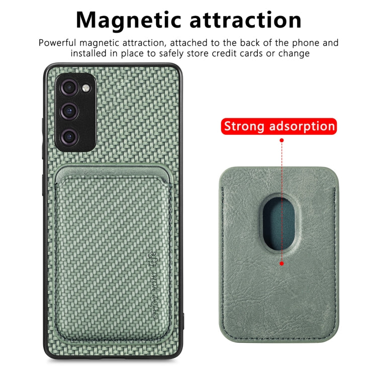 For Samsung Galaxy S20 FE Carbon Fiber Leather Card Magsafe Magnetic Phone Case(Green) - Galaxy S20 FE Cases by PMC Jewellery | Online Shopping South Africa | PMC Jewellery