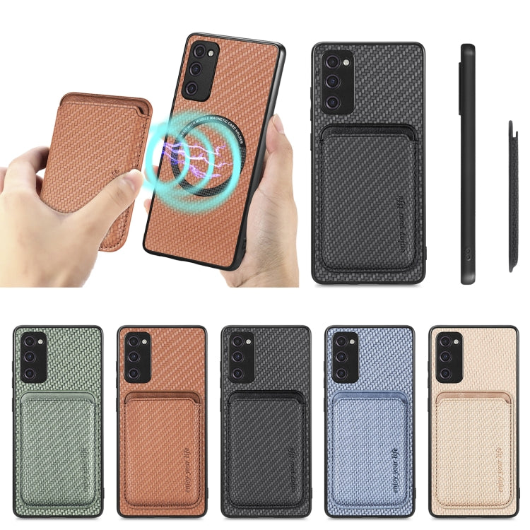 For Samsung Galaxy S20 FE Carbon Fiber Leather Card Magsafe Magnetic Phone Case(Blue) - Galaxy S20 FE Cases by PMC TechLife | Online Shopping South Africa | PMC TechLife