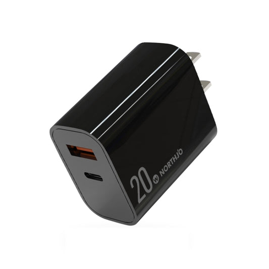 NORTHJO NOPD2002 PD20W USB-C/Type-C + QC 3.0 USB Dual Ports Fast Charger, US Plug(Black) - USB Charger by NORTHJO | Online Shopping South Africa | PMC Jewellery | Buy Now Pay Later Mobicred