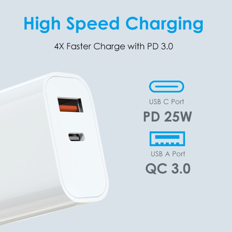 NORTHJO NOPD2502 PD 25W USB-C/Type-C + QC 3.0 USB Dual Ports Fast Charger, Plug Type:US Plug(White) - free shipping - PMC Jewellery - Order now!