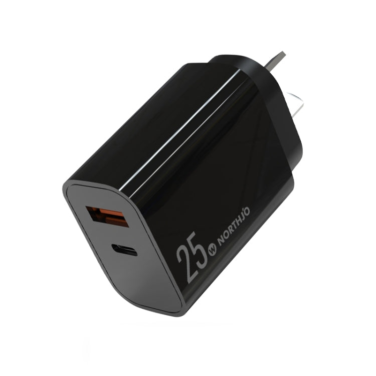 NORTHJO NOPD2502 PD 25W USB-C/Type-C + QC 3.0 USB Dual Ports Fast Charger, Plug Type:AU Plug(Black) - USB Charger by NORTHJO | Online Shopping South Africa | PMC Jewellery | Buy Now Pay Later Mobicred