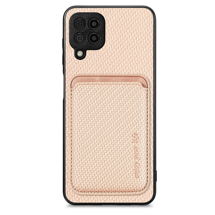 For Samsung Galaxy A22 4G Carbon Fiber Leather Card Magsafe Magnetic Phone Case(Khaki) - Galaxy Phone Cases by PMC TechLife | Online Shopping South Africa | PMC TechLife