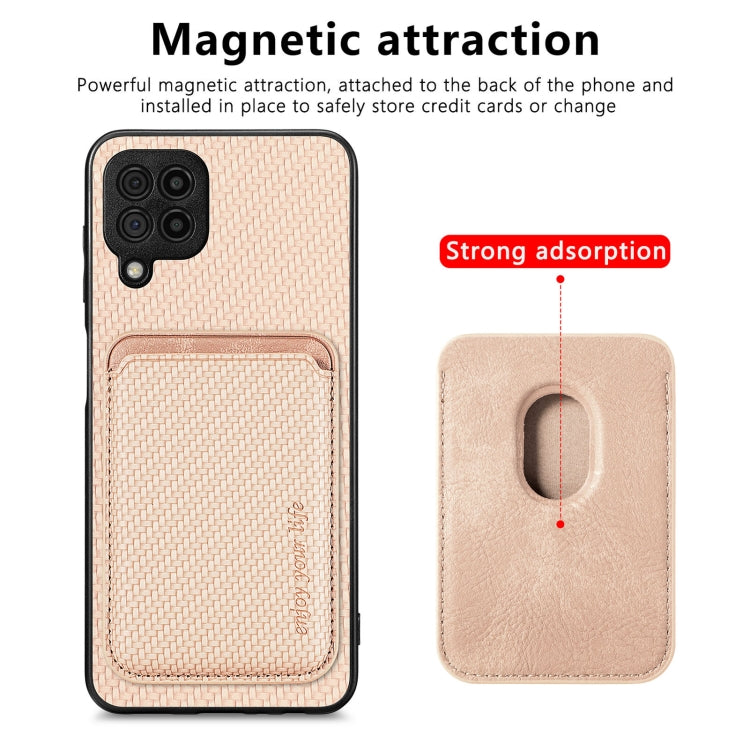For Samsung Galaxy A22 4G Carbon Fiber Leather Card Magsafe Magnetic Phone Case(Khaki) - Galaxy Phone Cases by PMC TechLife | Online Shopping South Africa | PMC TechLife