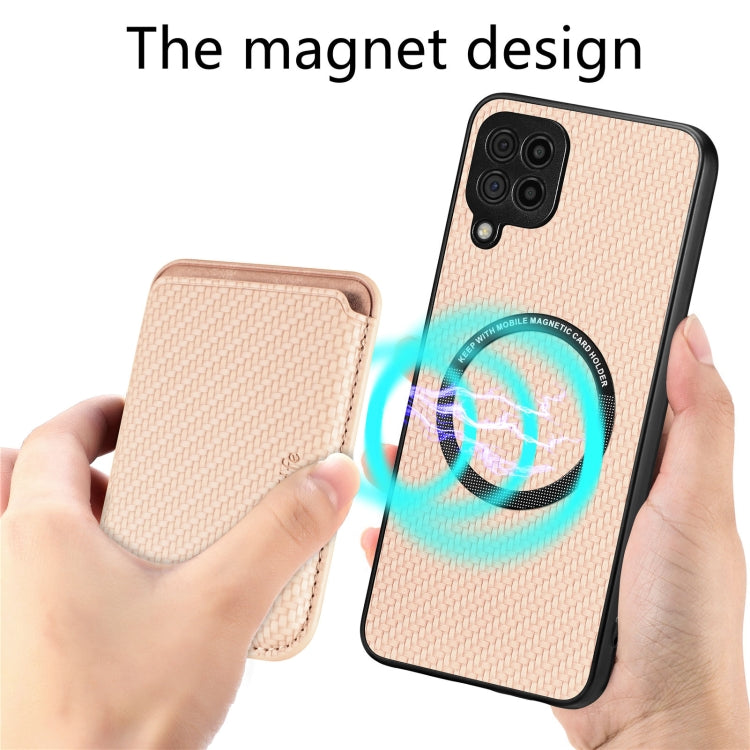 For Samsung Galaxy A22 4G Carbon Fiber Leather Card Magsafe Magnetic Phone Case(Khaki) - Galaxy Phone Cases by PMC TechLife | Online Shopping South Africa | PMC TechLife