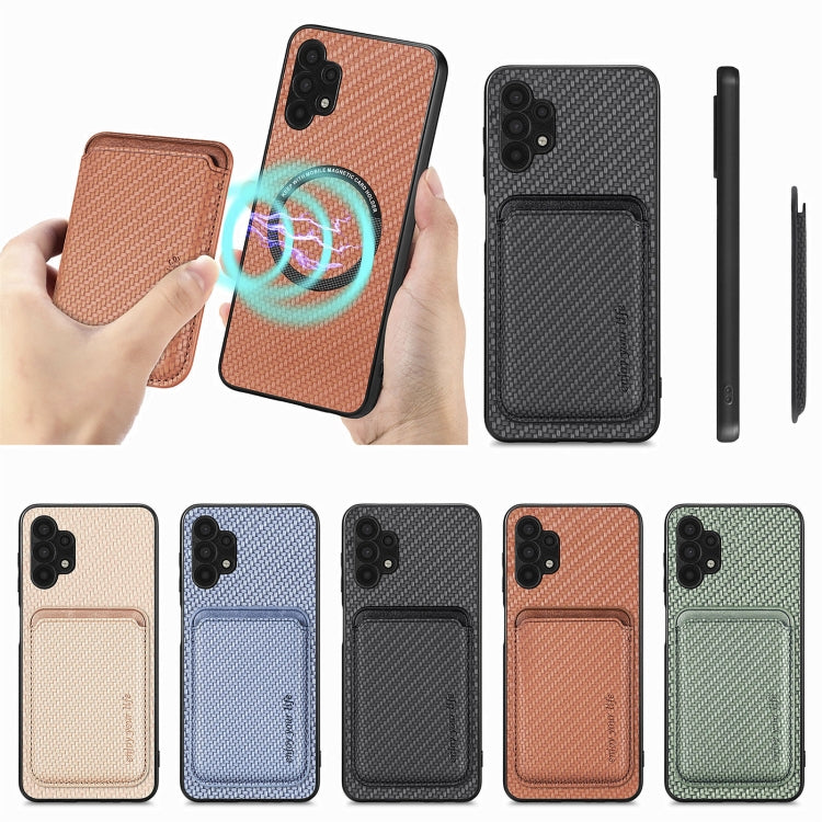 For Samsung Galaxy A32 5G Carbon Fiber Leather Card Magsafe Magnetic Phone Case(Khaki) - Galaxy Phone Cases by PMC TechLife | Online Shopping South Africa | PMC TechLife