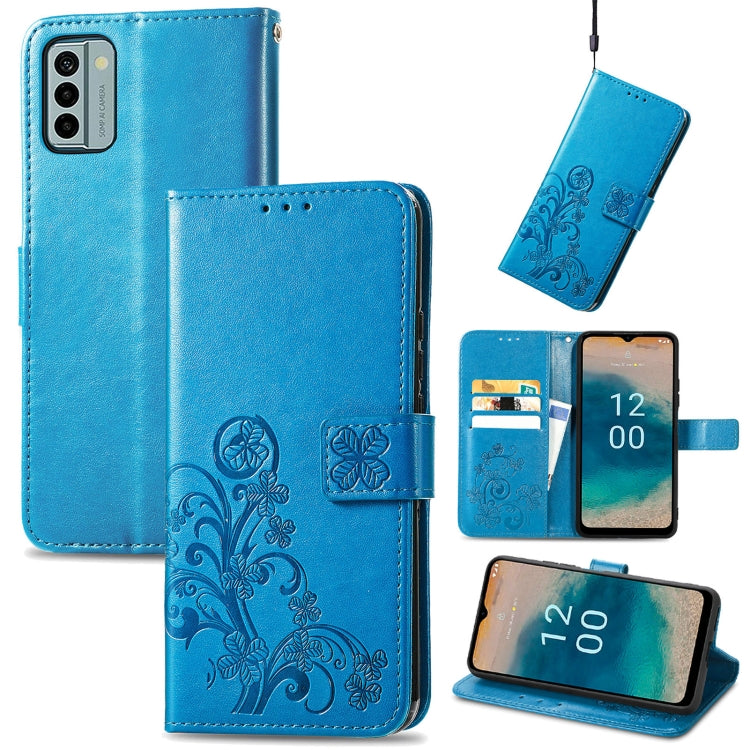 For Nokia G22  Four-leaf Clasp Embossed Buckle Leather Phone Case(Blue) - free shipping - PMC TechLife - Order now!