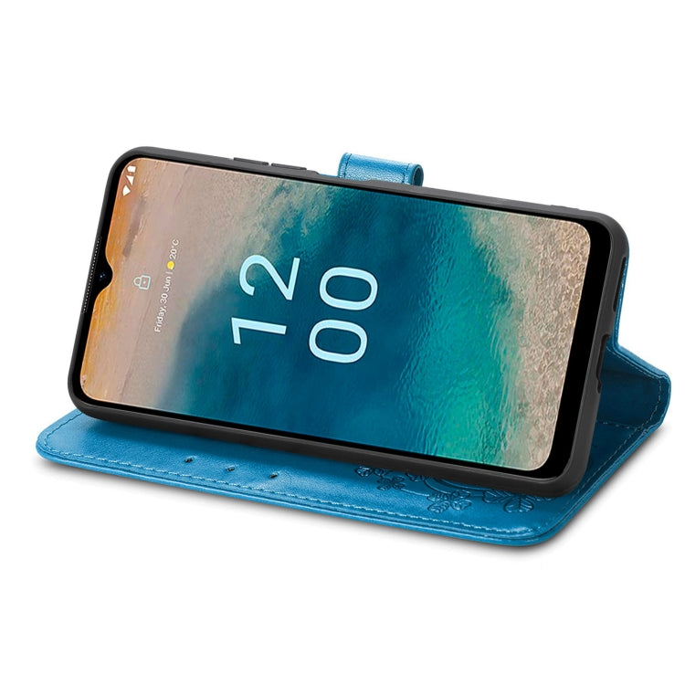 For Nokia G22  Four-leaf Clasp Embossed Buckle Leather Phone Case(Blue) - free shipping - PMC TechLife - Order now!
