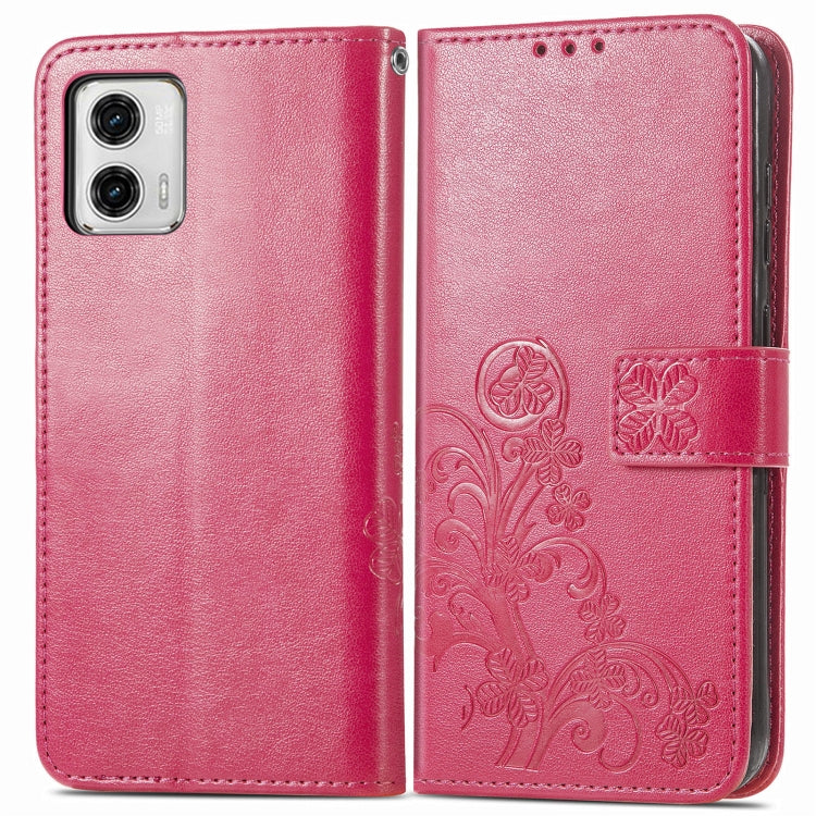 For Motorola Moto G73 Four-leaf Clasp Embossed Buckle Leather Phone Case(Magenta) - Motorola Cases by PMC TechLife | Online Shopping South Africa | PMC TechLife | Buy Now Pay Later Mobicred