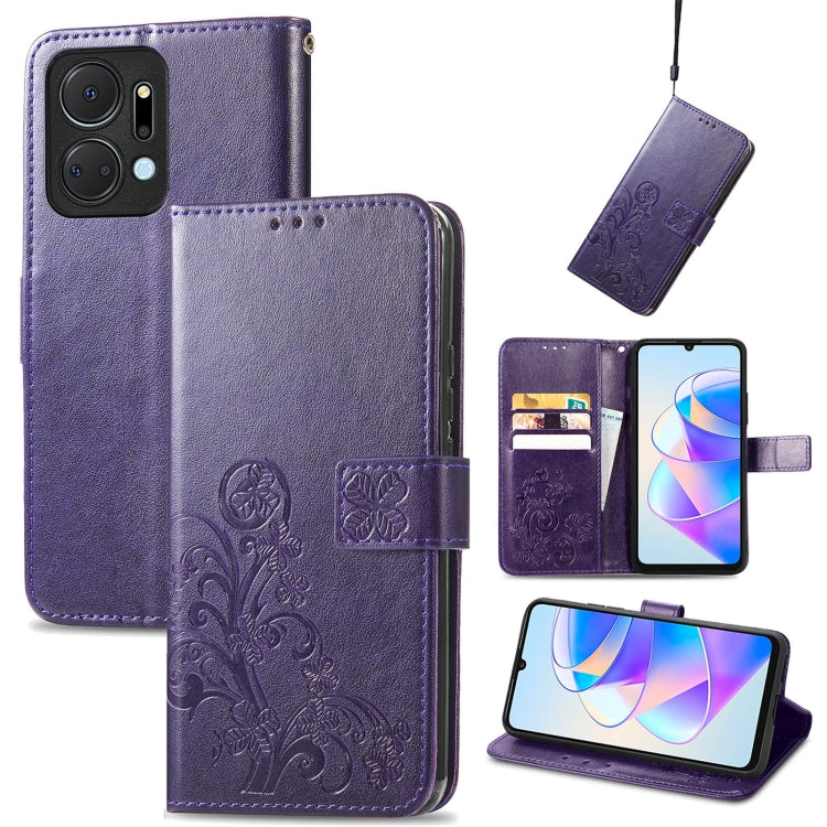 For Honor X7a Four-leaf Clasp Embossed Leather Phone Case(Purple) - free shipping - PMC TechLife - Order now!