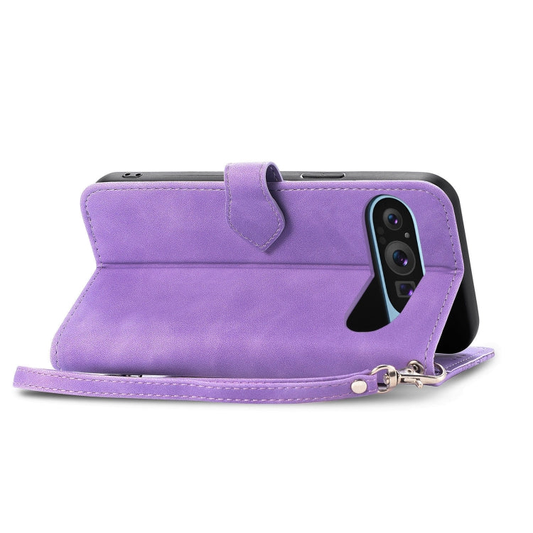 For Google Pixel 9 Pro Embossed Flower Zipper Leather Phone Case(Purple) - Google Cases by PMC Jewellery | Online Shopping South Africa | PMC Jewellery | Buy Now Pay Later Mobicred