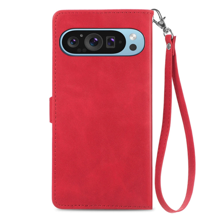 For Google Pixel 9 Pro Embossed Flower Zipper Leather Phone Case(Red) - Google Cases by PMC TechLife | Online Shopping South Africa | PMC TechLife | Buy Now Pay Later Mobicred