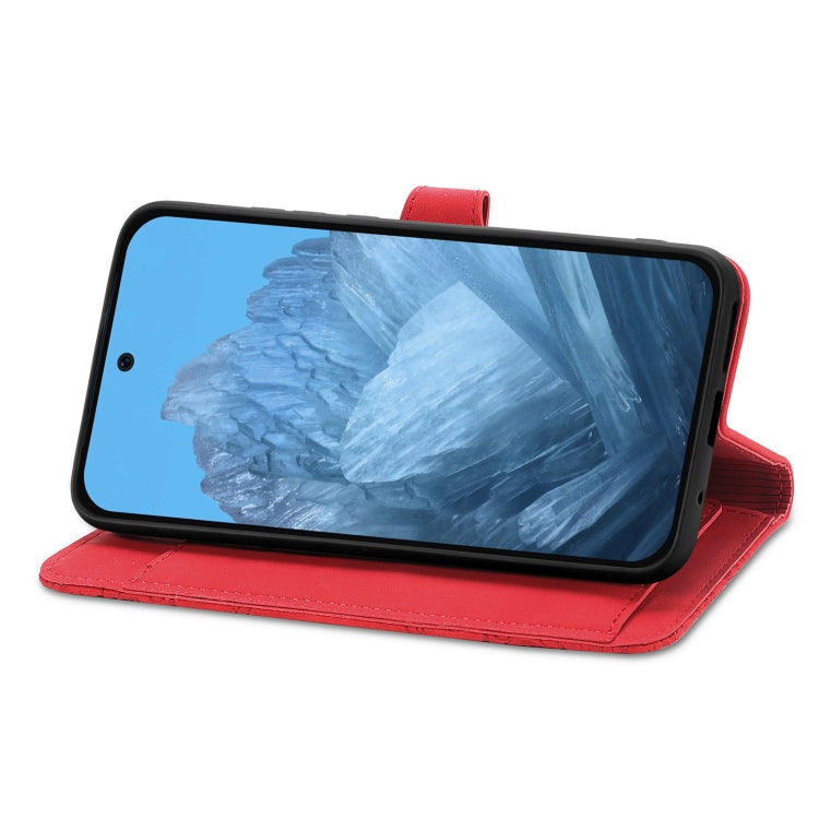 For Google Pixel 9 Pro Embossed Flower Zipper Leather Phone Case(Red) - Google Cases by PMC TechLife | Online Shopping South Africa | PMC TechLife | Buy Now Pay Later Mobicred