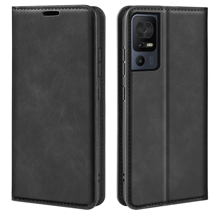 For TCL 40 SE Retro-skin  Magnetic Suction Leather Phone Case(Black) - More Brand by PMC Jewellery | Online Shopping South Africa | PMC Jewellery | Buy Now Pay Later Mobicred