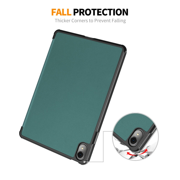 For Huawei MatePad 11 2023 ENKAY Tri-fold Custer Texture Leather Stand Smart Case(Dark Green) - Huawei by ENKAY | Online Shopping South Africa | PMC TechLife | Buy Now Pay Later Mobicred