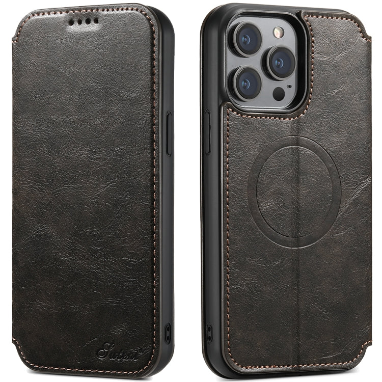 For iPhone 12 / 12 Pro Suteni J05 Leather Magnetic Magsafe Phone Case(Black) - iPhone 12 / 12 Pro Cases by Suteni | Online Shopping South Africa | PMC TechLife | Buy Now Pay Later Mobicred
