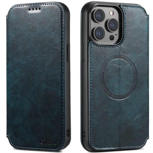 For iPhone 12 / 12 Pro Suteni J05 Leather Magnetic Magsafe Phone Case(Blue) - iPhone 12 / 12 Pro Cases by Suteni | Online Shopping South Africa | PMC Jewellery | Buy Now Pay Later Mobicred