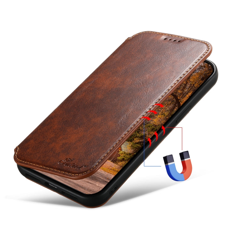 For iPhone 14 Plus Suteni J05 Leather Magnetic Magsafe Phone Case(Khaki) - free shipping - PMC Jewellery - Order now!