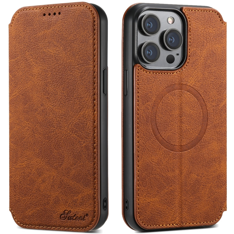 For iPhone 12 Pro Max Suteni J06 Retro Matte Litchi Texture Leather Magnetic Magsafe Phone Case(Khaki) - free shipping - PMC Jewellery - Order now!